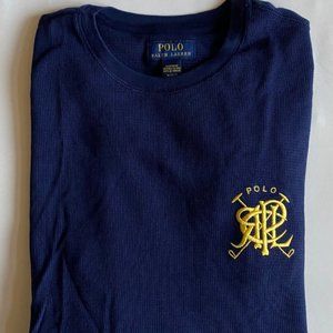 Polo Ralph Lauren Monogram Polo Logo Long Sleeve Waffle-Knit Thermal Shirt Navy